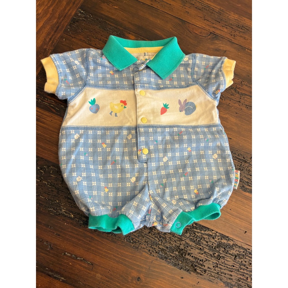 Gymboree Newborn Romper Vintage Farm Chest Panel Rainbow Tag Bubble Layette 1994